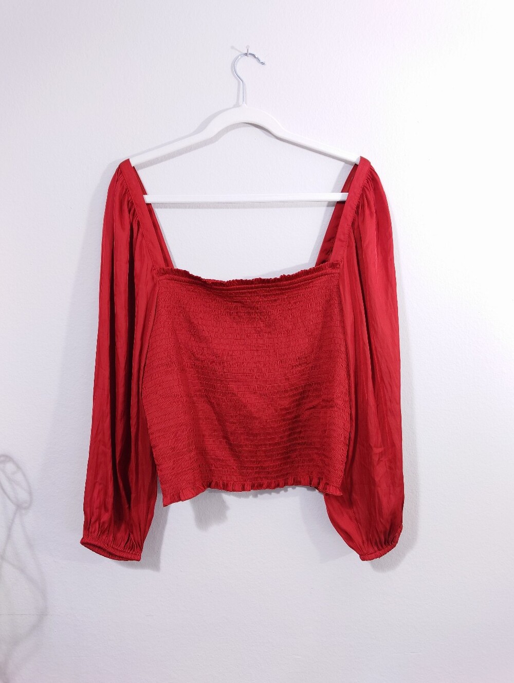 J.Crew Coral Smocked Puff Sleeve Crop Top XL NWT